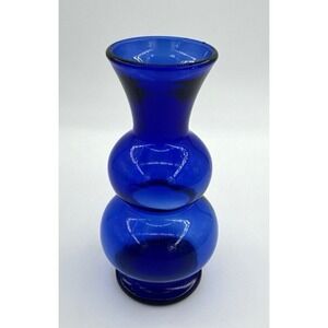 Vase Vintage Cobalt Blue Glass Double Beehive Hourglass Bubble 6.25" Tall Flower
